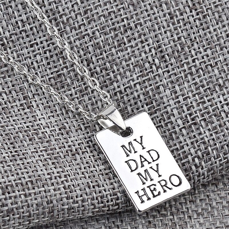 Jewelry MY DAD MY HERO Necklaces Pendant Square Tag Necklace For Men Women Father's day Choker