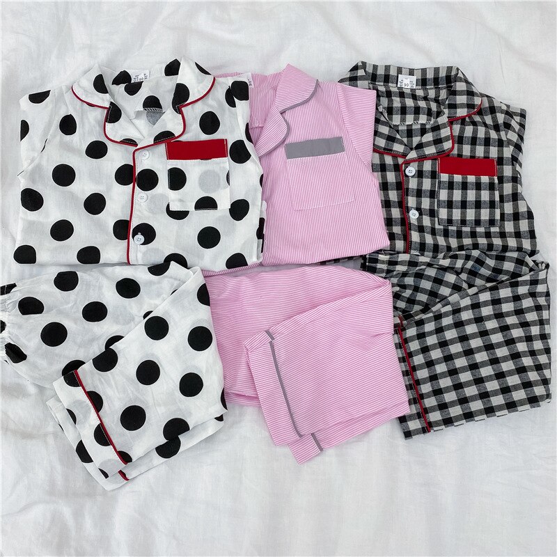 Lente/Herfst Kinderen Pyjama Set Dot Gedrukt Met Lange Mouwen Tops + Broek Pak Kinderen Pyjama Soft Katoen Ongedwongen Jongens meisjes Homewear