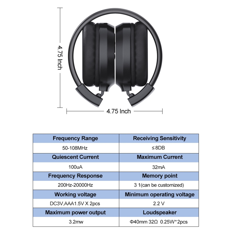 Bärbar personlig fm-radio, uppladdningsbara hörlurar, öronkåpor, vikbar lcd-skärm, fm-radio, headset, skalbar