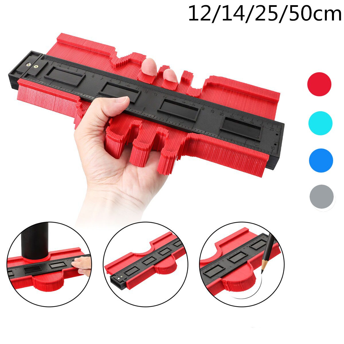 Medidor de contornos urijk 12/14/25/50cm , copia de perfiles de plástico, medidores de contorno, herramientas estándar para marcar madera, herramientas para alicatar y laminar baldosas.