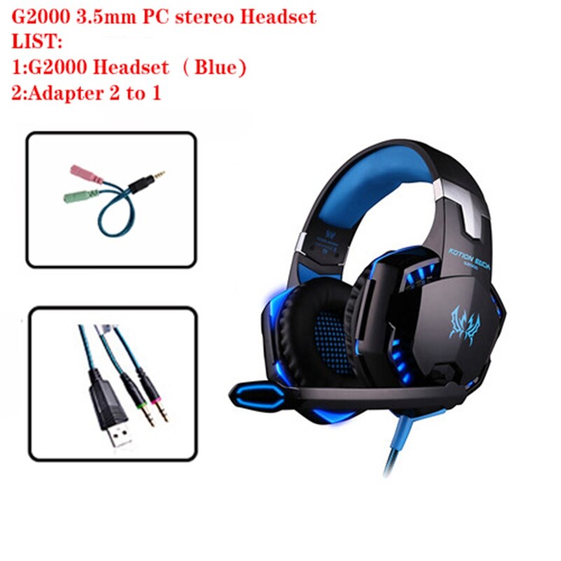 KOTION EACH G2000 Best Computer Stereo Gaming Headphones Deep Bass Game Headset Earphone With Mic LED Light For PS4 PC Gamer: Blue