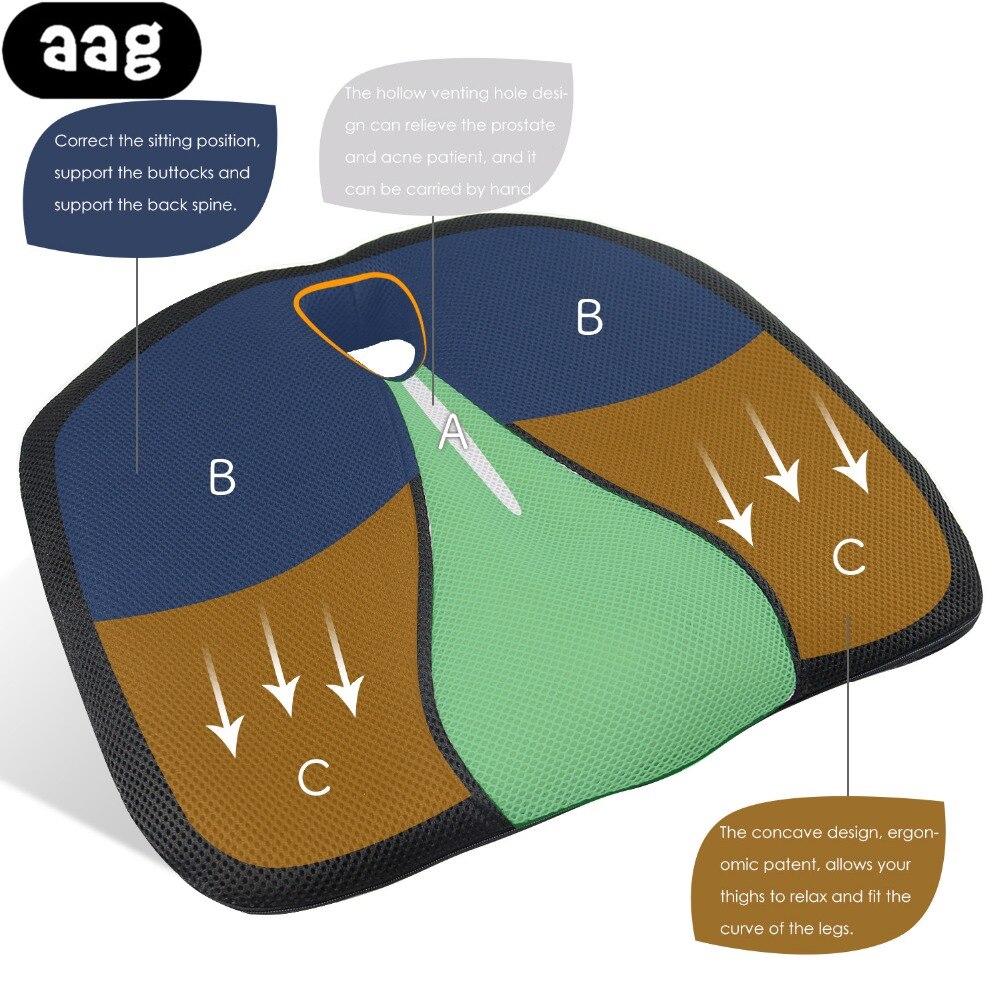AAG Memory Foam Zitkussen voor Stoel Auto Office Home Stuitbeen Orthopedische Bodem Zetels Ademend Massage Stoel Kussen