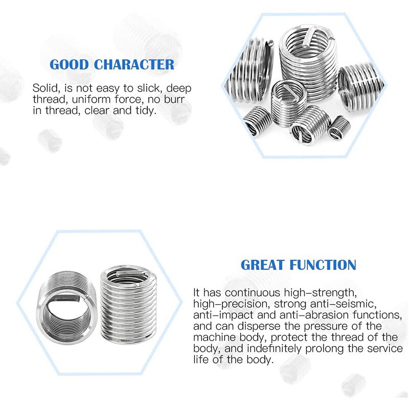 200Pcs Wire Inserts Screws Sleeve Kit, Metric Wire Thread Inserts Helical Type Coiled Wire Screw Repair Sleeve