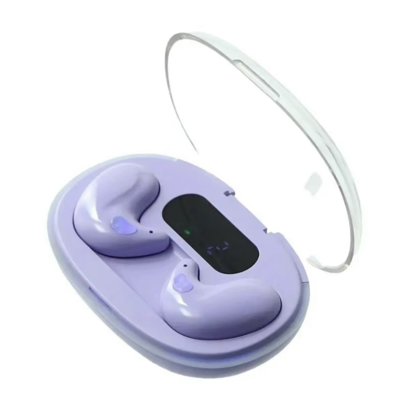Auriculares inalámbricos X55 para dormir, miniaudífonos TWS con Bluetooth, estéreo, ocultos, micrófono, llamada HD, impermeables: Púrpura