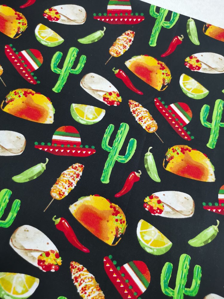 Tela de algodón con estampado espectacular para decoración del hogar, tejido textil colorido con de hamburguesa, perro , postre, limón, pimienta, Cactus, para vestido y ropa