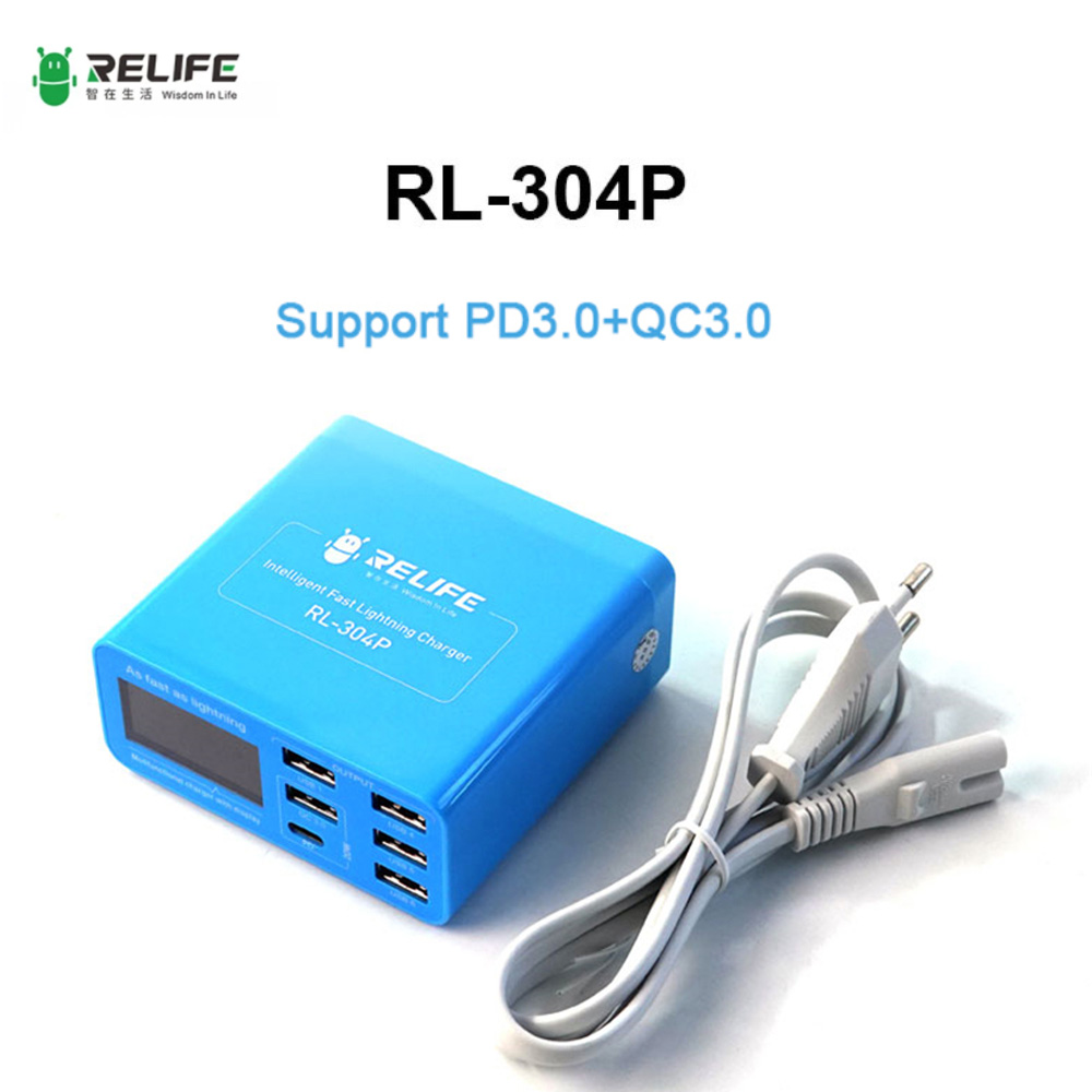 Relife RL 304P USB Charger Fast Charging Support Intelligence Smart 4+1+1 Port 2.4A For iPhone HUAWEI XIAOMI Phone Repair Tools: US Plug