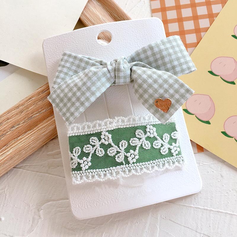 2 Stks/set Leuke Grote Bows Baby Girl Haar Clips Kant Bloem Kinderen Haarspeldjes Meisje Haar Accessoires Kinderen Haarspelden Haarbandjes: Green