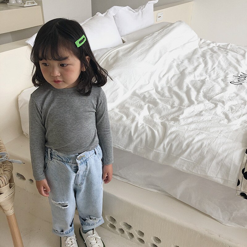 baby jeans vår høst skrog jeans til jenter låve bukser jeans uformelt løse bukser smålåve baby denim bukser 2 3 4 5 6 år