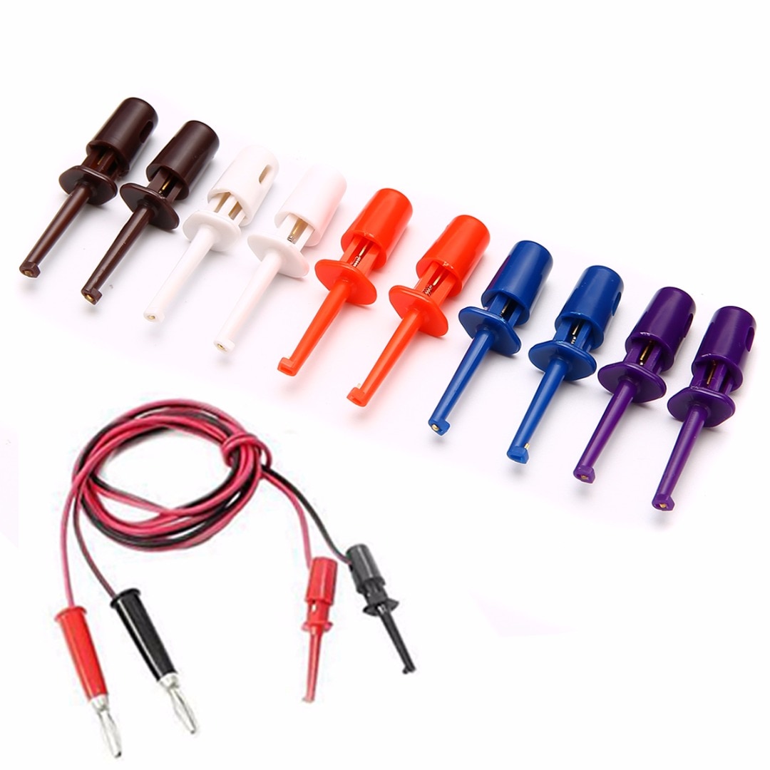 10Pcs Multimeter Wire Lead Test Haak Clip Elektronische Mini Test Probe Set Rood Wit Blauw Zwart Paars Voor Reparatie tool