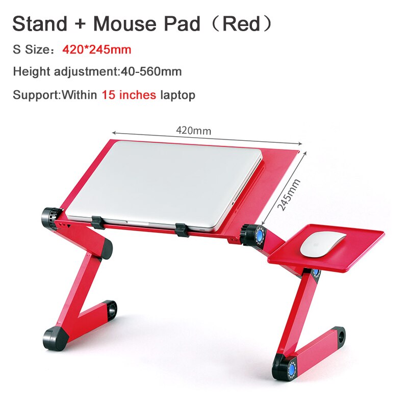 Adjustable Laptop Stand For Bed Aluminum Adapdesk Standing Desk Support Notebook Stand Base Laptop Holder With Mouse Pad Table: mousepad red S