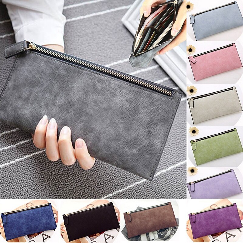 Women Purse Wallet Vintage Card Phone Storage Bag Long PU Leather Wallets Zipper Handbag NIN668