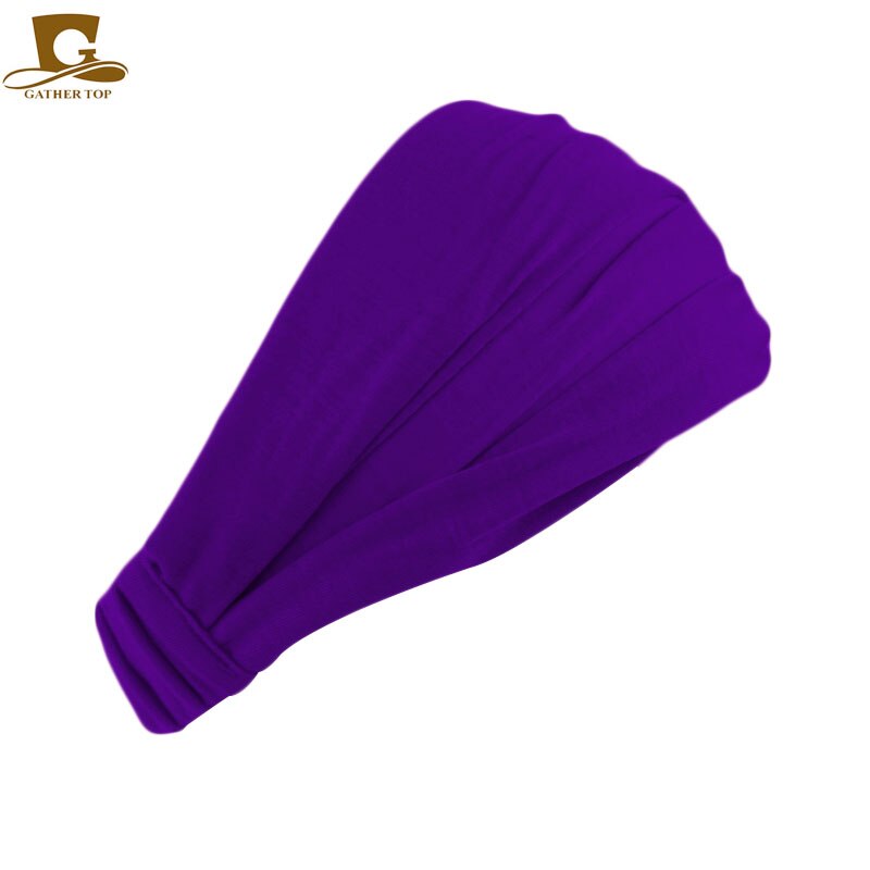 Diadema de algodón para mujer, turbante, bandas elásticas para el cabello de Color sólido, diadema para Yoga, diadema para el cabello de maquillaje, Bandana 2 en 1, accesorios para el cabello: Morado