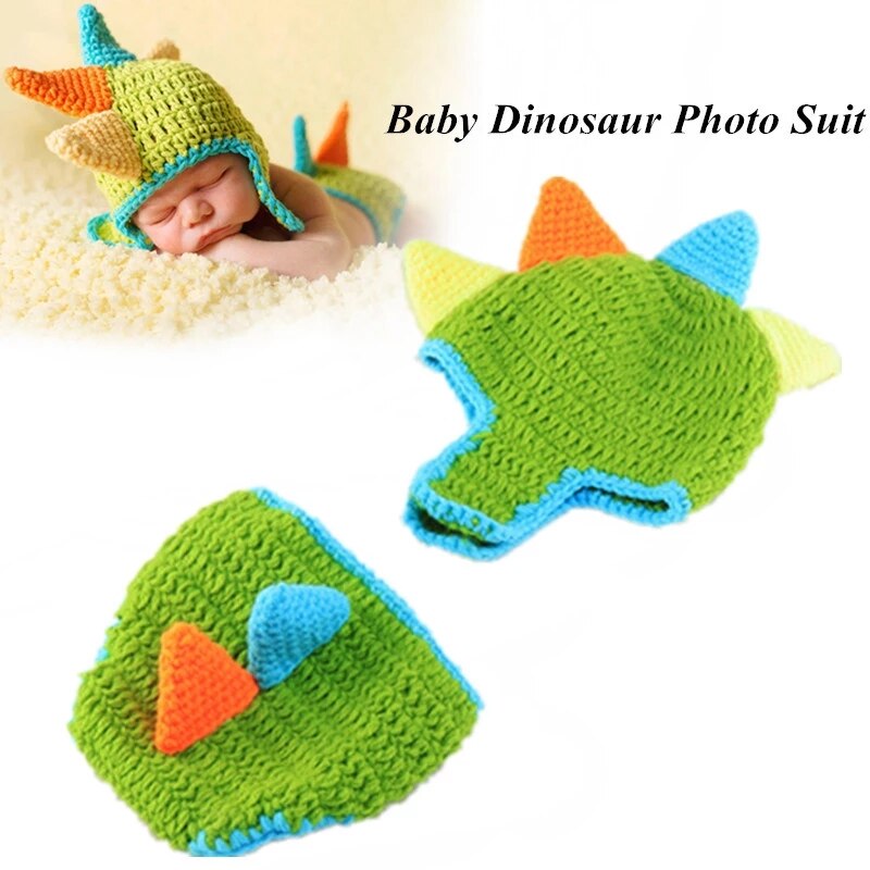 2 uds recién nacido atrezos para fotografía de bebés dinosaurio sombrero tejido al Crochet pantalones cortos bebé hecho a mano niño conjuntos
