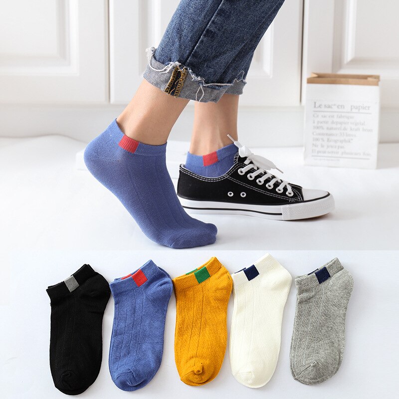 5 Pairs/Lot Men Mixed Color Cotton Socks Free Size Casual No Show Ankle Socks Male Summer Autumn Breathable Socks Men