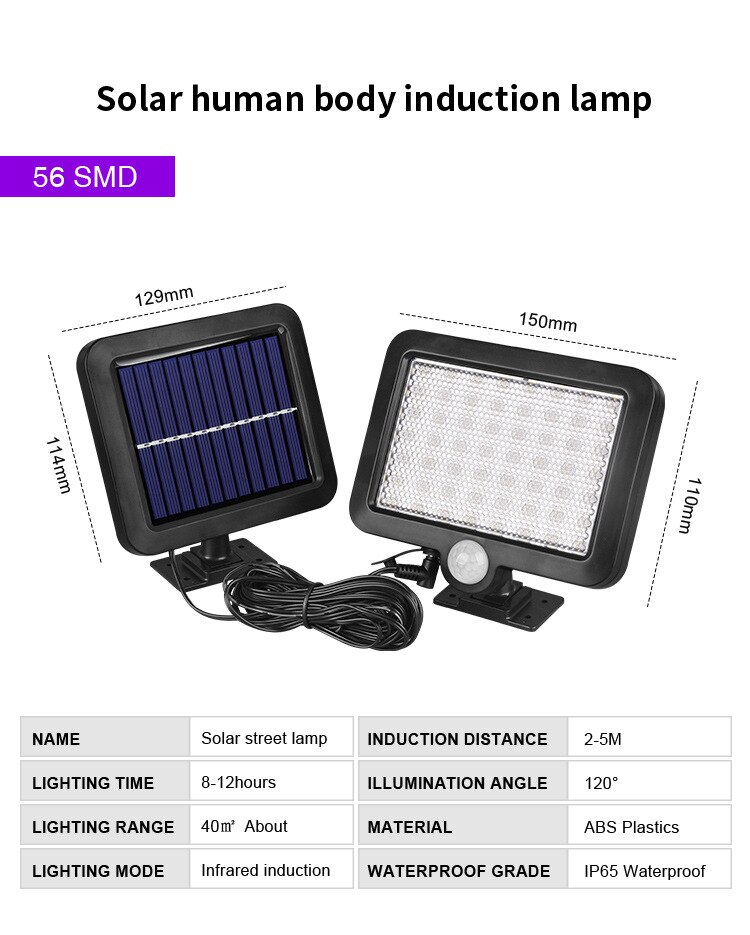 Outdoor Lighting COB 120 LED Solar Light Garden Decor Lamp Human Body Induction Light Waterproof Yard Street Light Wall Lamp: 56LED / 1-Pack