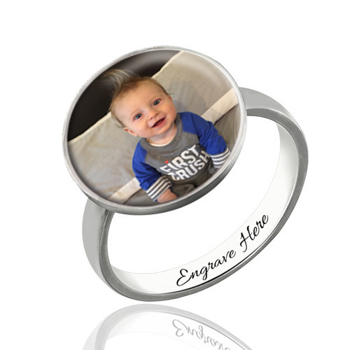 Amxiu Nach Familie Foto 925 Sterling Silber Ring Gravieren Namen Ringe Für Frauen murmeln Personalisierte DIY Bild Schmuck: 7.5 / Farbe