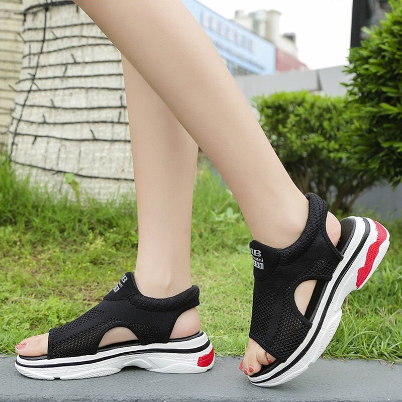 Damesandaler pustende komfortable dame sommersko rød svart damesandaler plattformsandaler zapatos mujer n -03