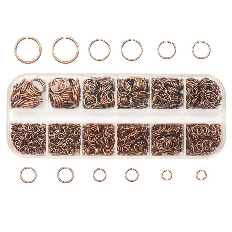 1050Pcs 0.7mm plated color Open Jump Rings Mixed 4mm 5mm 6mm 7mm 8mm 10mm iron Split Rings For DIY Jewelry Making 6 colors: Red copper