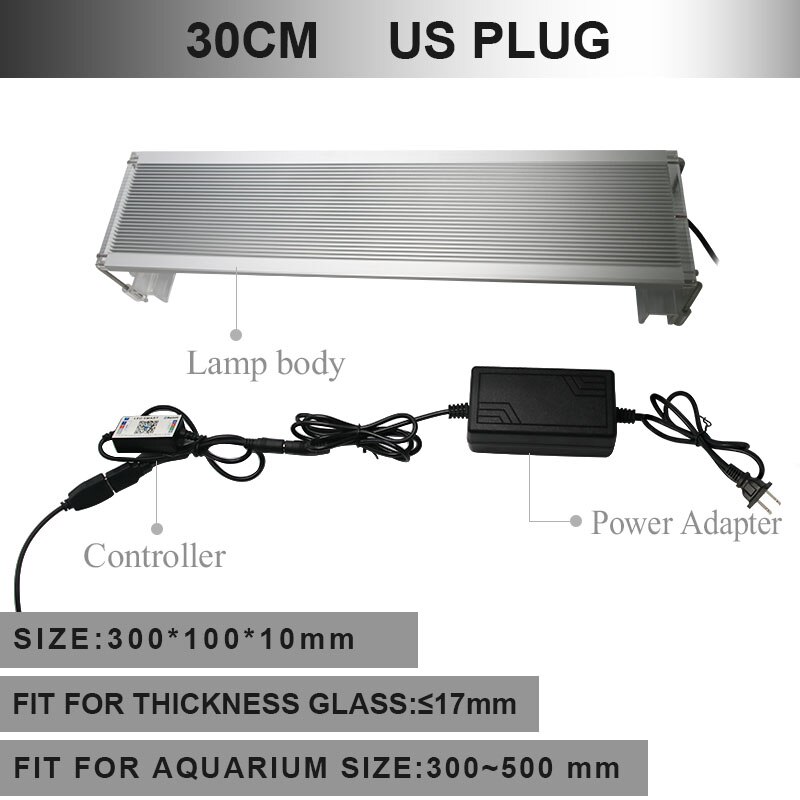 Zhongji 30-70 Cm Rgb Aquarium Led Verlichting Uitschuifbare Beugel Led Aquarium Verlichting Aquarium Licht Voor Aquarium Lampen voor Reptiel: 30CM US Plug