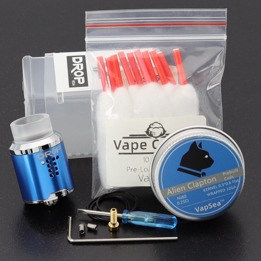 Vape RDA Tank Rebuildable Dripping Atomizer 24mm with 4 Large Post Holes For Easy Coil Replacement BF pin RDA: Blue-Coils-Cotton