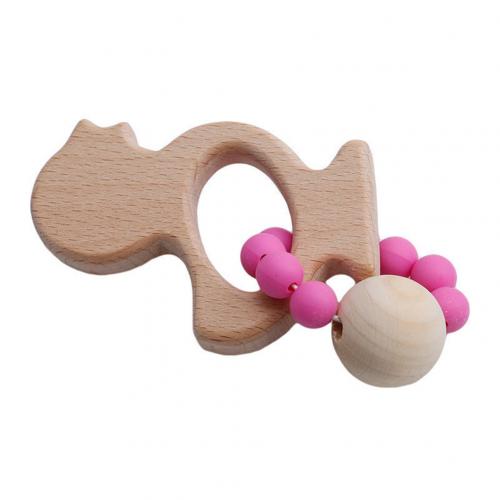 Houten Dier Maan Vormige Armband Siliconen Kralen Rammelaar Baby Kinderziektes Speelgoed: Chicken