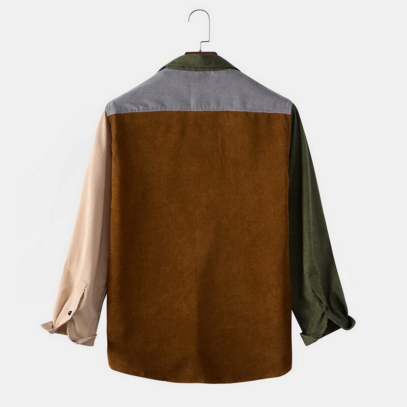 Männer verlieren Hemd Revers Kragen Shirt Nähte Farbe Kabel Langarm Geschmack Hemd Zwei Taschen Männlichen lässig Shirt