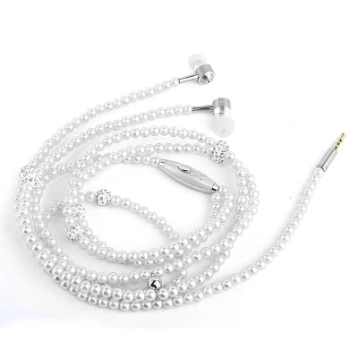 Pearl Necklace Earphone In-Ear Pink Rhinestone Necklace Jewelry Beads Earphones With Mic For Samsung Xiaomi Brithday Girls