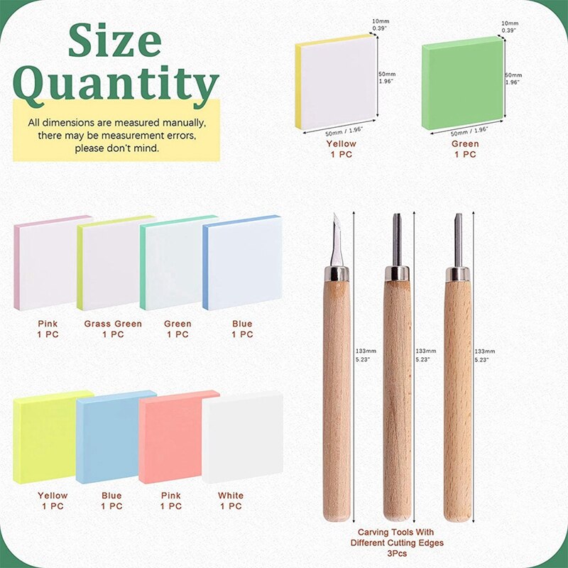 13 Pcs Rubber Stamp Carving Blocks Kit with Rubber Carving Block,Carving Tools for Creating Artistic Print,Card Crafting