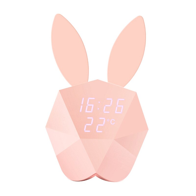 Smart Bluetooth Konijn Wekker Voice Control Nachtlampje Multifunctionele Klok Temperatuur Display Usb Lading Mute Klokken: Roze