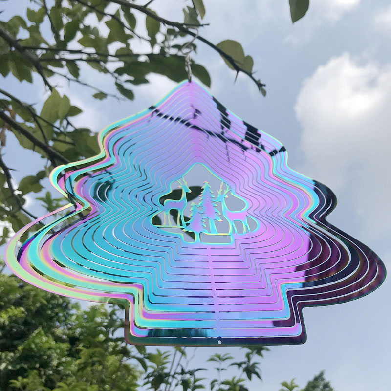 Vogels En Bloemen Rvs 3D Draaiende Wind Spinner Chime Spiegel Metalen Huis Tuin Decoratie Outdoor Indoor Ornamenten: Rainbow 25X33.5CM