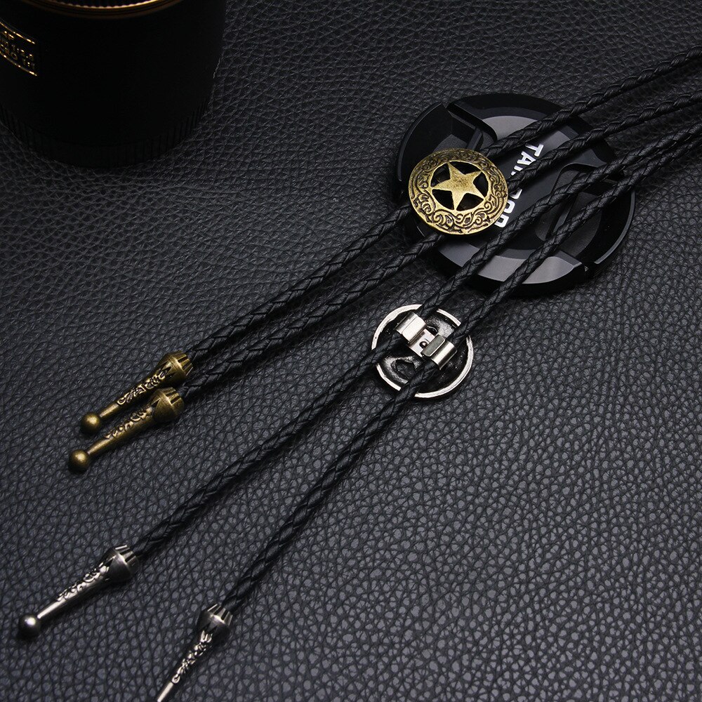 Vintage Star Bolo Tie for Men Necklace Metal Leather Rope Mens Shirt Collar Bowtie Neck Ties Cowboy Jewelry Accessories