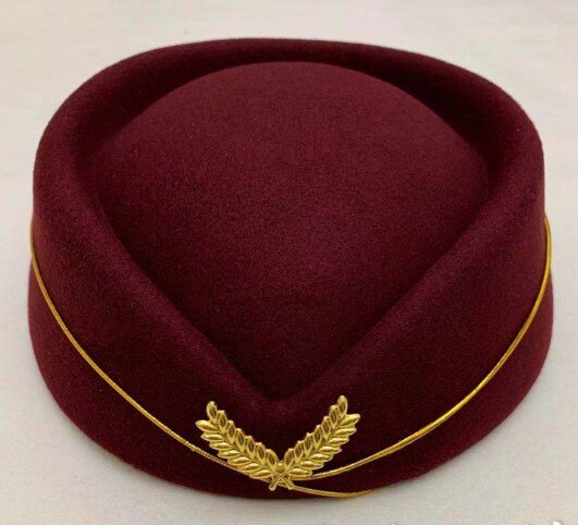 Naiveroo flygvärdinna kadett sexig formell uniform hatt kepsar tillbehör ull filt pillbox flygvärdinnor basker hatt baskeps: Vinröd