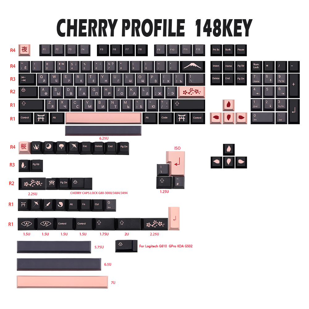 GMK-KEY Night Sakura Keycap pbt Japanese Keycaps For dz60/RK61/64/gk61/68/75/84/87/96/980/104/108 Mechanical Keyboard gmk Keycap
