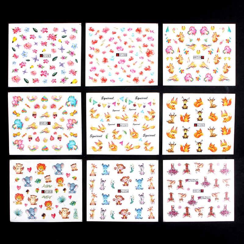 Yzwle 44 Ontwerpen Decals Catoon Bloem Ontwerpen Nail Art Water Transfer Stickers Volledige Wraps Nail Tips Decoratie