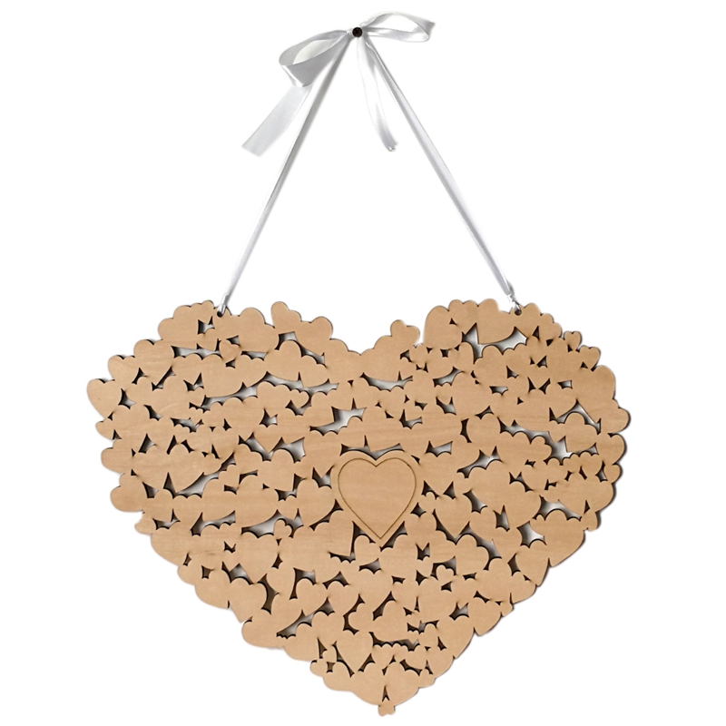 Wooden Heart Shaped Wedding Message Board, Wedding Bookmarks, Wedding Guest Sign In Wall Hanging Crafts: Default Title
