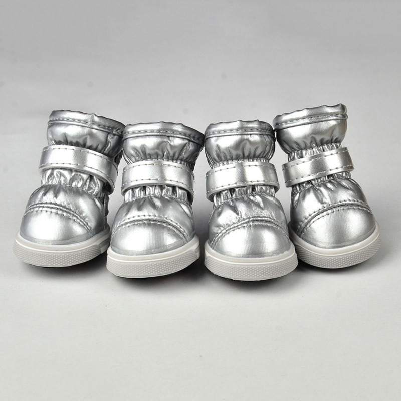 4 pièces/ensembles hiver chien chaussures de pluie imperméables pour petits chiens polaire chiot chaussures pour animaux de compagnie chien bottes de neige Chihuahua Yorkie Teddy Sho: M / Argent