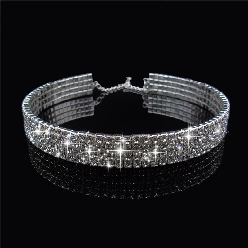 Peacock Star ultra-luxury Trendy Wedding Party Prom Choker Necklace 8 Row Stretch Crystal Rhinestone Women's jewelry