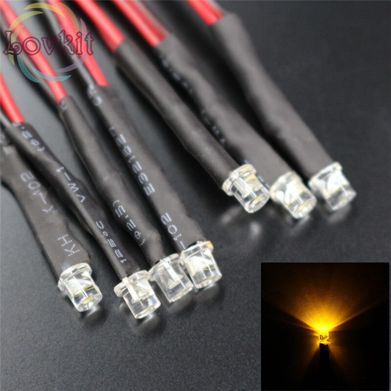 20pcs 3mm LED 12V Pre-Wired Resistor DC 20cm Flat Top Yellow Wide Angle Light Bulb lamp Emitting Diodes For Car Toy DIY Retai