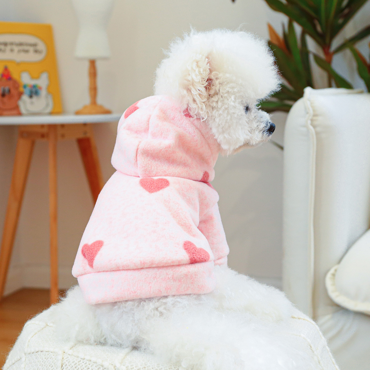 Pet Pink Love Hooded Sweatshirt Little Cat Base Coat Autumn Winter Love Hoodie Jacket Dog Clothes for Small Dogs Puppy Clothes