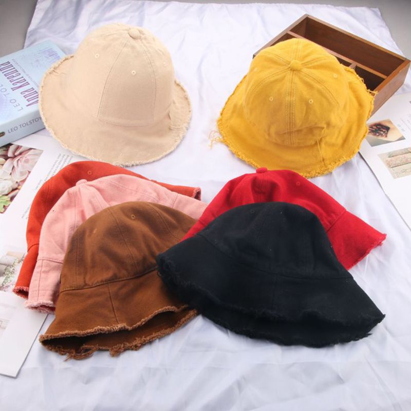 Chapeau en coton pour enfants en bas âge | Chapeau de seau floqué, couleur unie, Vintage, glands délavés à franges, large bord, Hip Hop enfant, chapeau de pêcheur