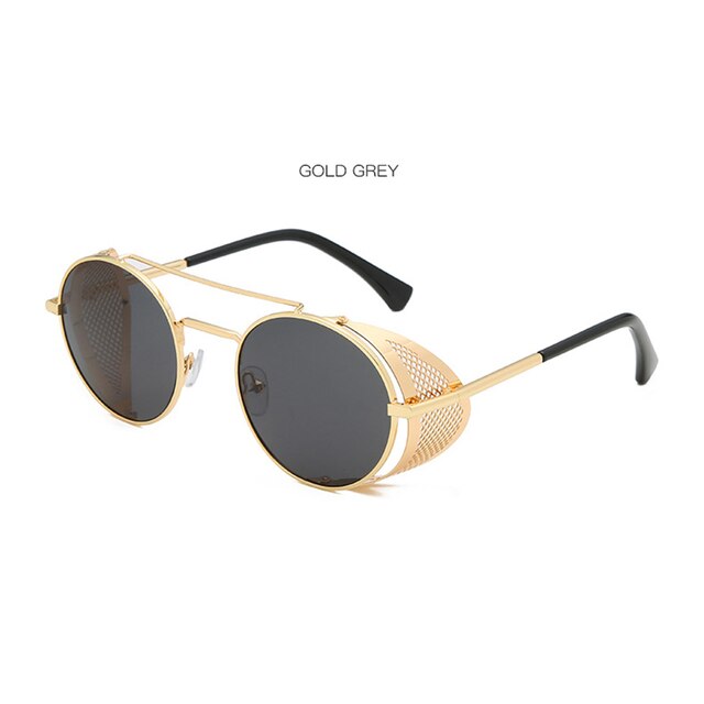 Ronde Steampunk Zonnebril Vrouwen Mannen Metalen Bril Vintage Metalen Frame Zonnebril UV400: Gold Gray