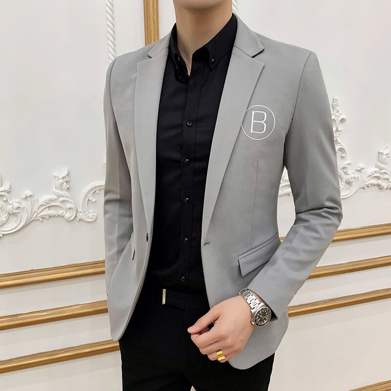 Kirjekirjonta miesten takki slim fit hihainen pieni puku veste puku homme bleiseri maskuliino mies bleiseri hombre miesten bleiserit: Harmaa / L