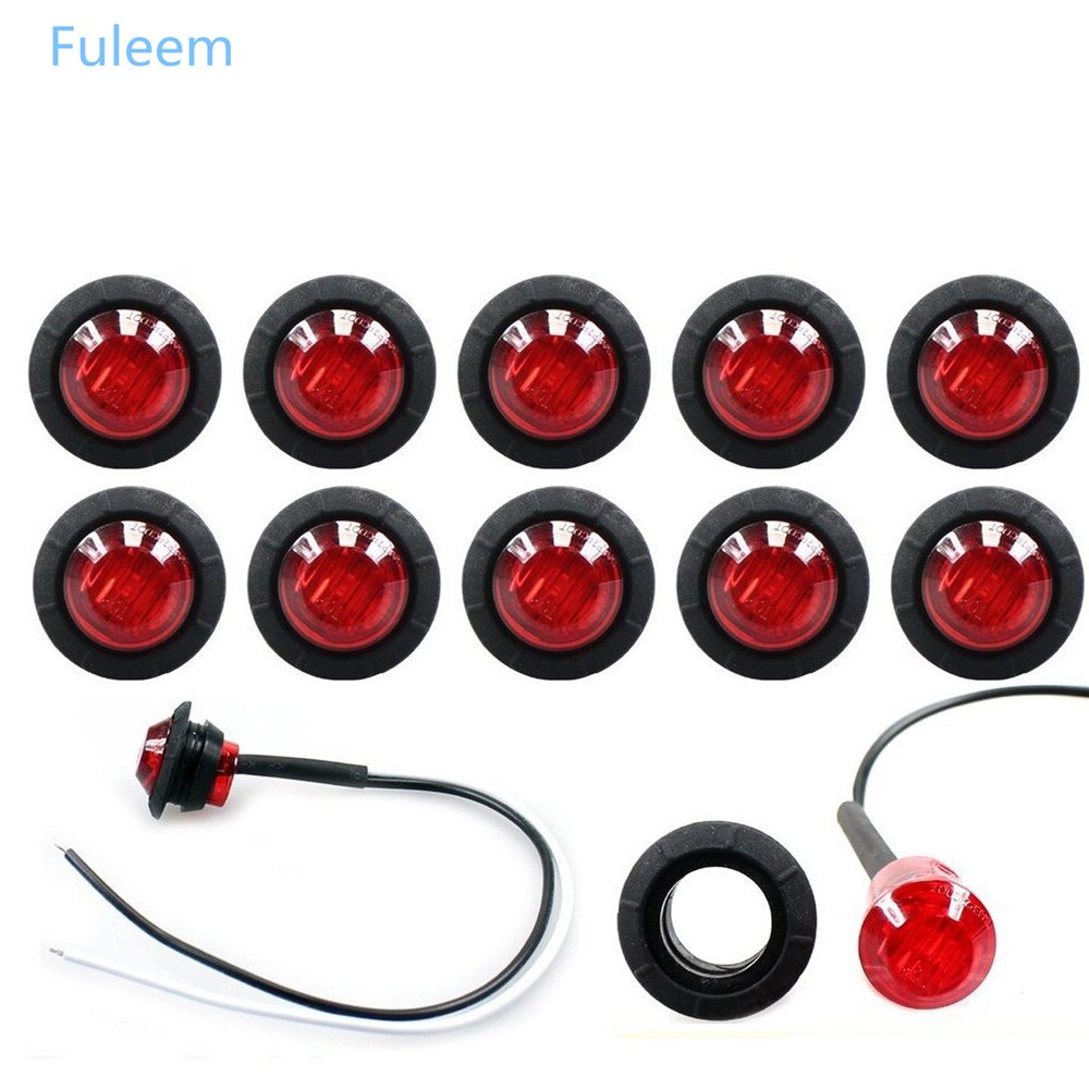 Fuleem 30 st mini 12v 10 st bärnsten  + 10 st röd  + 10 st vita led klaringsmarkörer bullet markeringsljus vattentät