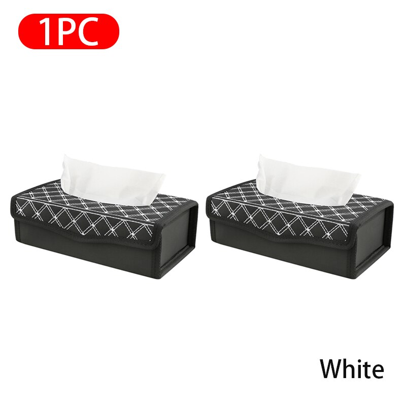 Caja de pañuelos de coche de cuero PU, porta toallas de papel automático para Reposabrazos de tablero, escritorio de oficina, caja de pañuelos de papel plegable, accesorios: White 2pcs