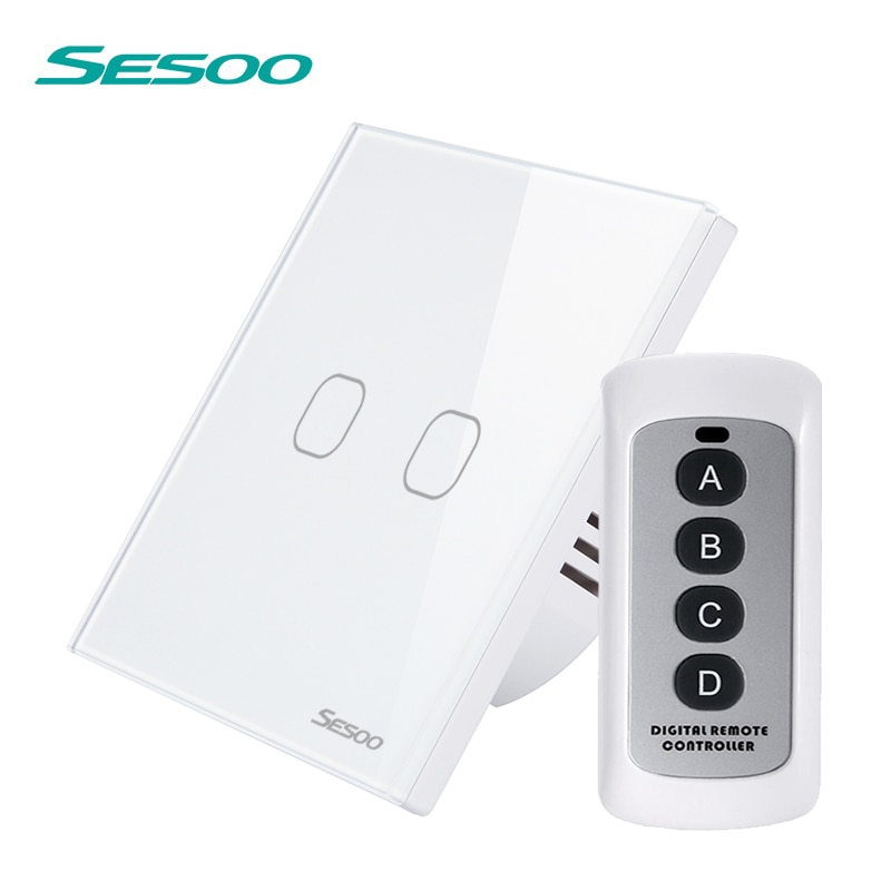 SESOO Smart Touch Switch 2 Gang 1 Way SY2-02 Remote Control Switches Waterproof Glass Panel Sensitive Touch Wall Switch: SY2-02-RFL White