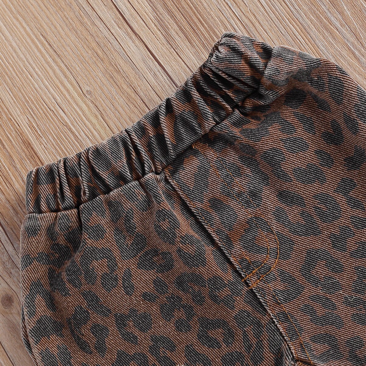 1-6y småbørn baby piger flare jeans stilfulde leopard trykte bell bottoms bukser denim lagdelte leggings bukser falder tøj