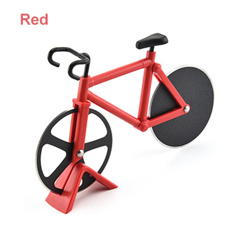 Cykel pizza cutter hjul rustfrit stål to hjul knive cykel form pizza skære værktøjer køkken gadgets: Rød