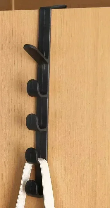 Perchero portátil multifuncional para armario, colgador de toallas detrás de la puerta, 5 ganchos, cocina y baño: Gris claro