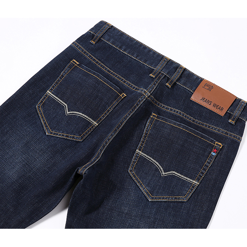 Plus størrelse 42 44 46 vinter menn rett jeans virksomhet klassisk stil denim tøye ut bukser mannlig merke bukser