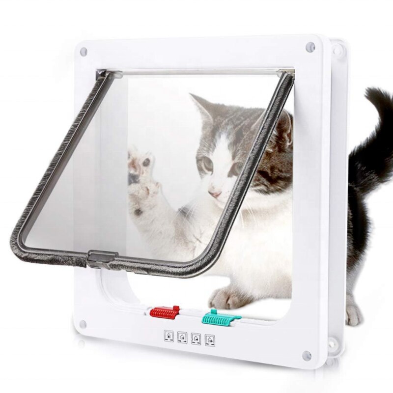 Cat Door 4 Way Locking Cat Flap Door for Interior Exterior Weatherproof Pet Doors Security Lock Flap Doggy Door for Dog Kitten